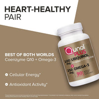 Thumbnail for Qunol Plus Ubiquinol CoQ10 100mg with Omega 3 Fish Oil 250mg, Extra Strength Antioxidant Supplement, 90 Count