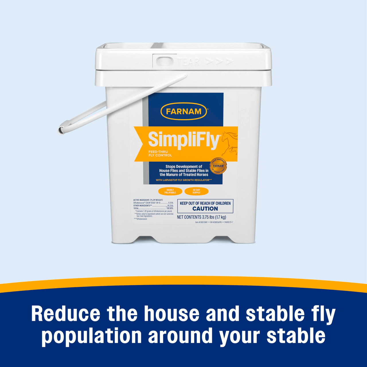 Farnam SimpliFly Feed Through Fly Control for Horses, 3.75 lbs, 60 Day Supply, EPA-Approved Pellets to Prevent Stable Flies in Manure – Safe, Palatable Daily Supplement for Fly Population Control