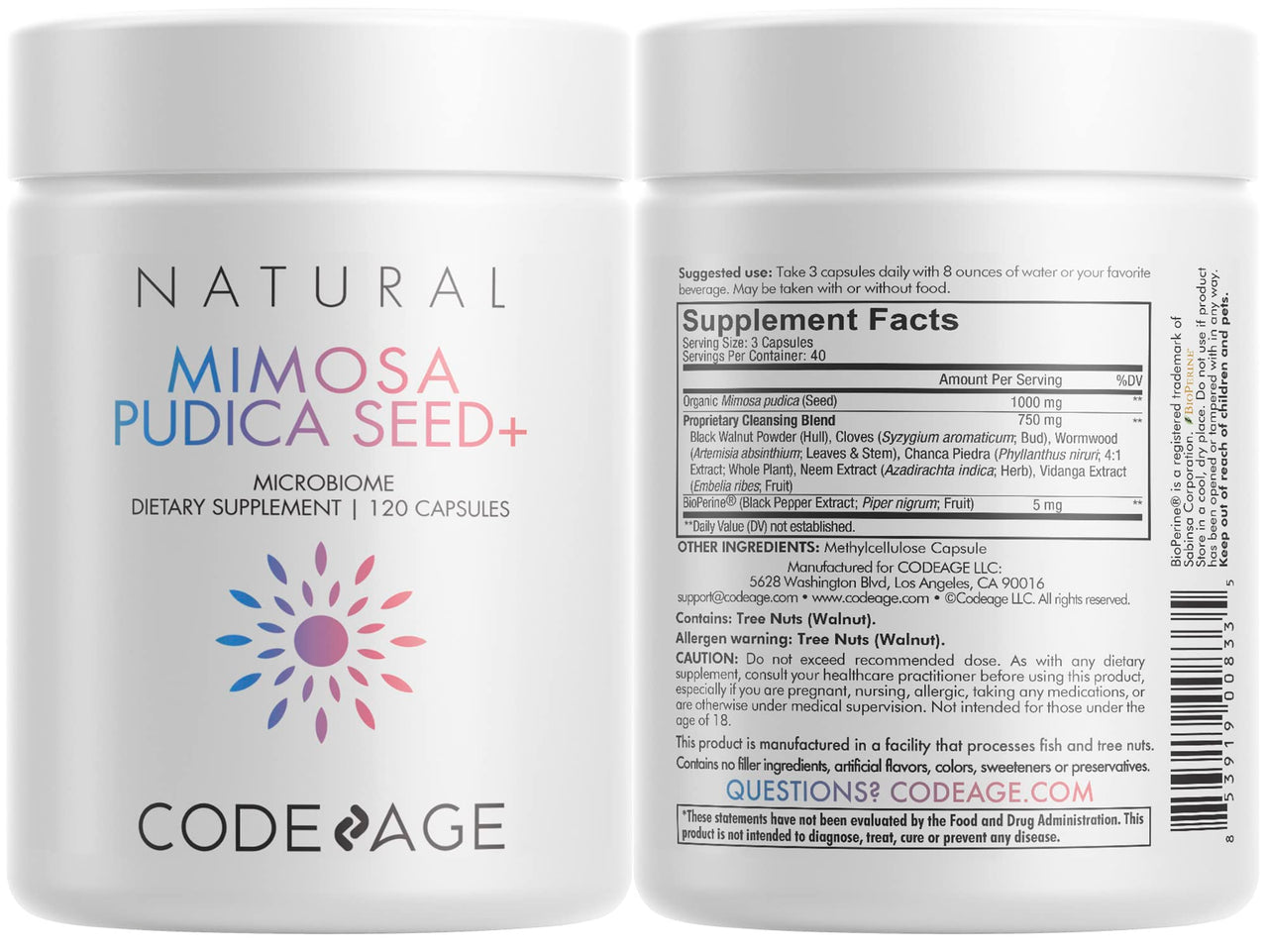 Codeage Organic Mimosa Pudica Seed Capsules - Mimosa Pudica Seeds Supplement - Black Walnut, Cloves, Vidanga, Neem, BioPerine - All in One - Sensitive Plant Pills - Non-GMO & Vegan - 2 Pack