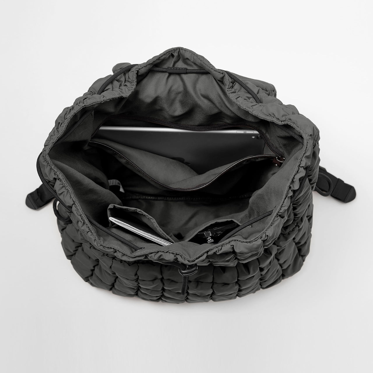 ODODOS Quilted Backpack 2.0 for Women Lightweight Puffer Hiker Pack Drawstring Padding Travel Gym Bag, Charcoal