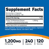 Thumbnail for Nutricost Turkey Tail Mushroom Capsules 1200mg, 120 Servings (240 Capsules) - Gluten Free, Non-GMO, and Vegetarian Friendly