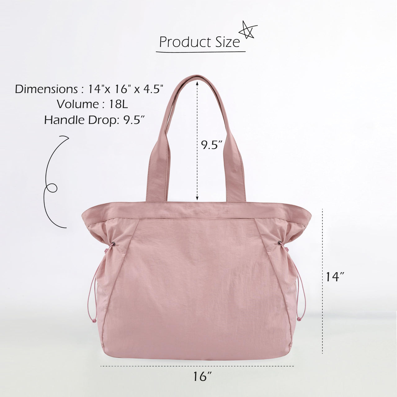 ODODOS 18L Side-Cinch Shopper Bags Lightweight Shoulder Bag Tote Handbag for Shopping Workout Beach Travel, Blush Pink