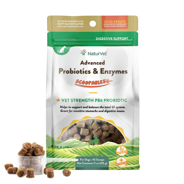 NaturVet Scoopables Advanced Probiotics for Dogs - Chewable Dog Probiotics & Digestive Enzymes - Support a Healthy Gut for Your Pet - Hickory Smoked Bacon Flavor | 11oz Bag