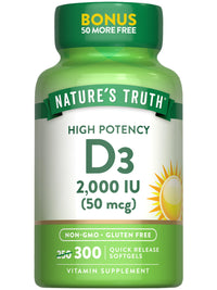 Thumbnail for Nature's Truth Vitamin D3 2000 IU | 300 Softgels | High Potency Formula | Non-GMO & Gluten Free Supplement