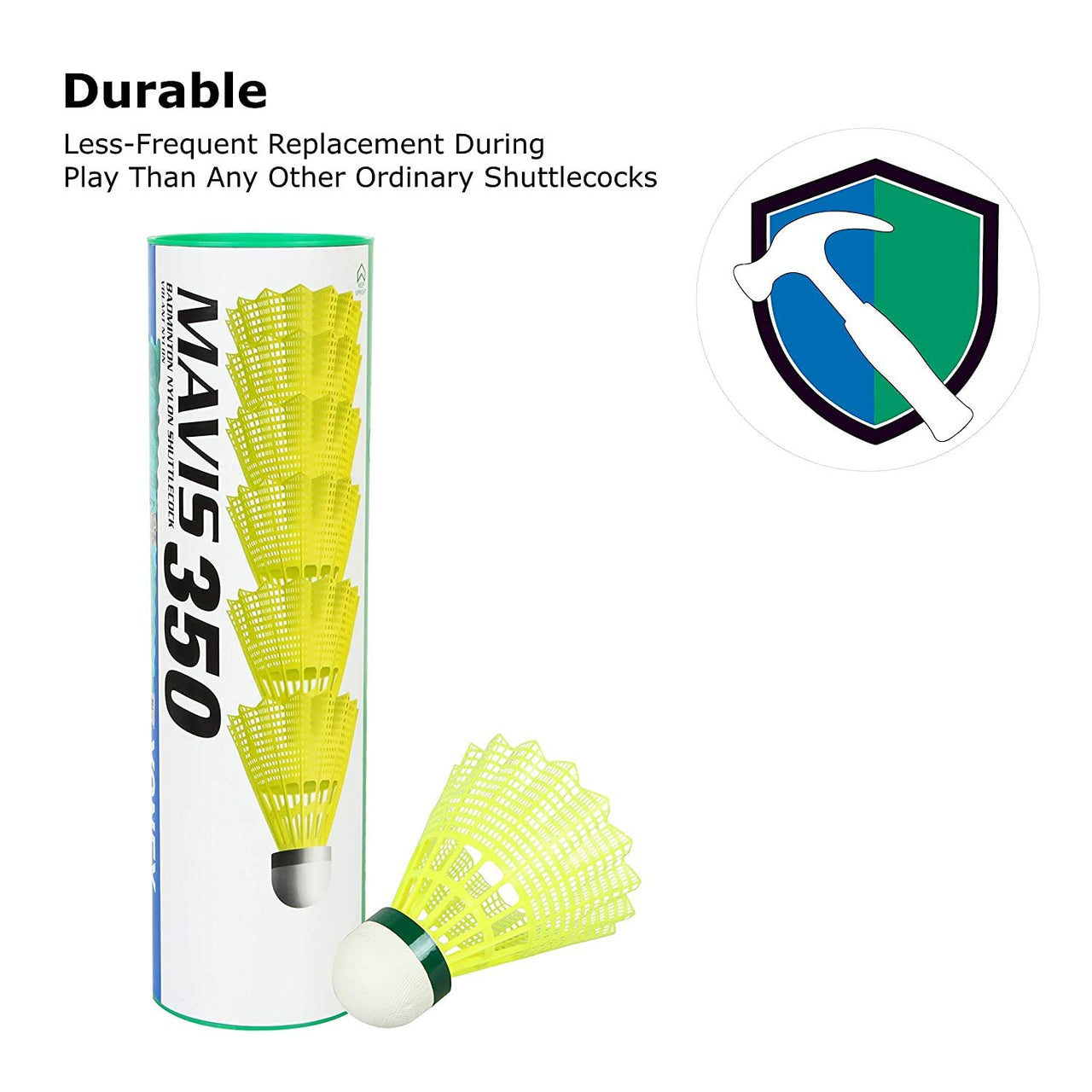 Yonex Mavis 350 Nylon Badminton Shuttlecocks (Yellow, Slow Speed) | Durable Performance