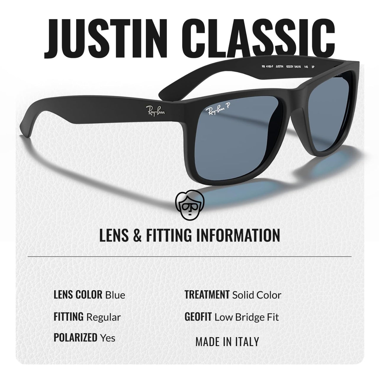 Ray-Ban RB4165F JUSTIN CLASSIC LOW BRIDGE FIT POLARIZED Square Shaped Sunglasses for Men & Women – Includes Official Rayban Eyewear Kit – Ideal Formal & Casual Wear Sunglasses – Blue Mirror Lens
