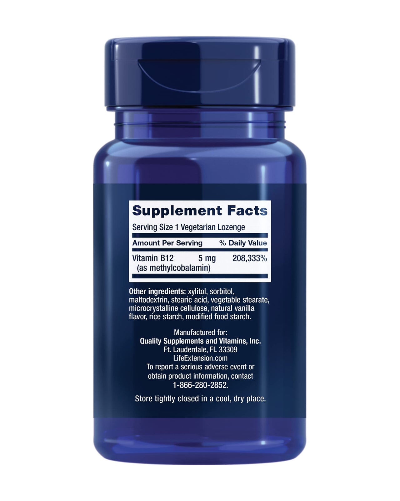 Life Extension Vitamin B12 Methylcobalamin, Nerve Health Supplement, Cognitive Support, Energy Vitamin, methylcobalamin B12, 5 mg, Quick-Dissolving, Gluten-Free, Non-GMO, Vegetarian, 60 lozenges