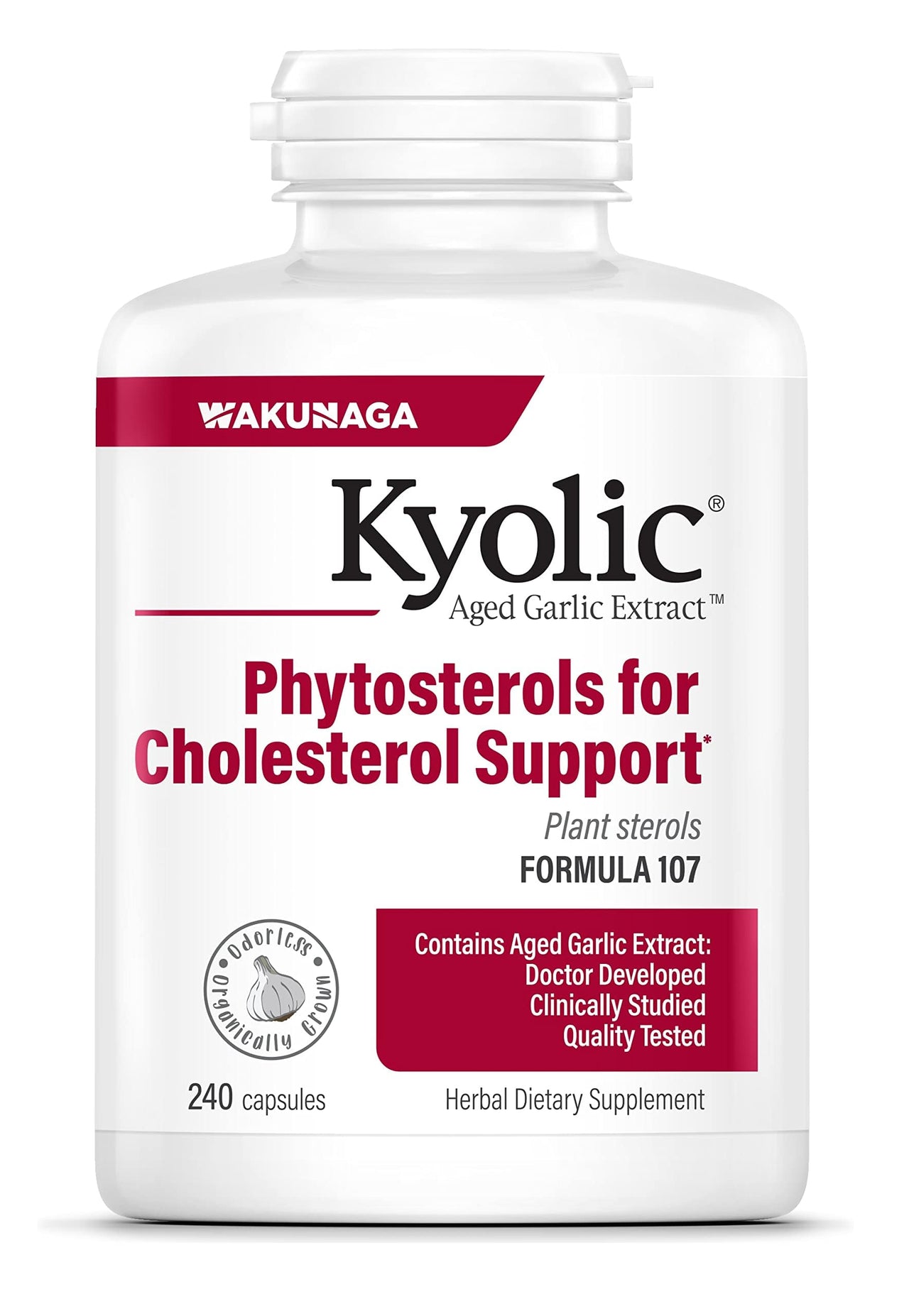 Kyolic Aged Garlic Extract Formula 107, Phytosterols for Cholesterol Support*, 240 Capsules