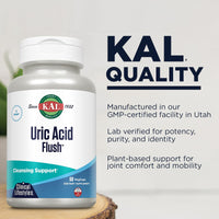 Thumbnail for KAL Uric Acid Flush, Joint Health Supplement with Tart Cherry Extract, Celery Seed and Turmeric Extract, Joint Comfort and Mobility Support, Lab Verified, 60-Day Guarantee, 30 Servings, 60 VegCaps