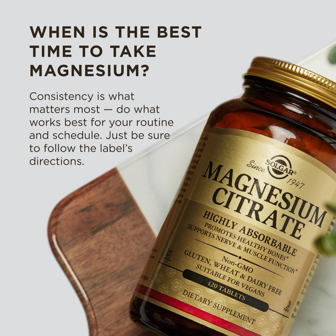 Solgar Magnesium Citrate, 120 Tablets - Promotes Healthy Bones - Supports Nerve & Muscle Function - Non GMO, Vegan, Gluten Free, Dairy Free, Kosher - 60 Servings, Standard Packaging
