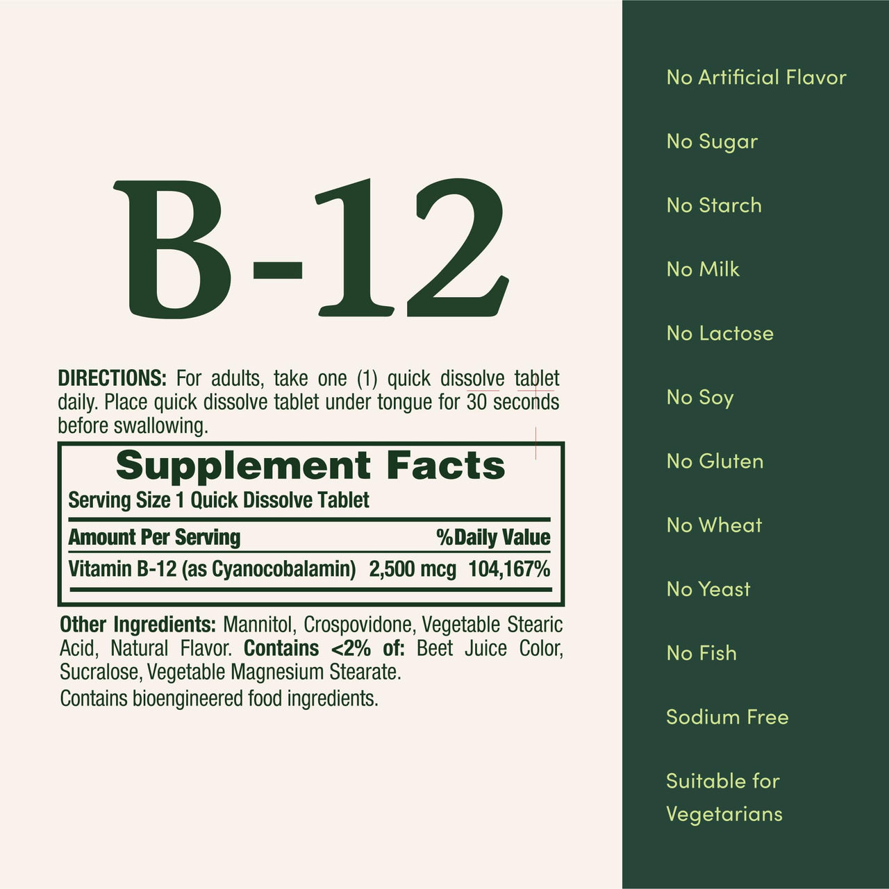 Nature’s Bounty Vitamin B12 2500 mcg, Cellular Energy Support, for Energy Metabolism, Heart & Nervous System Health, 75 Quick Dissolve Tablets