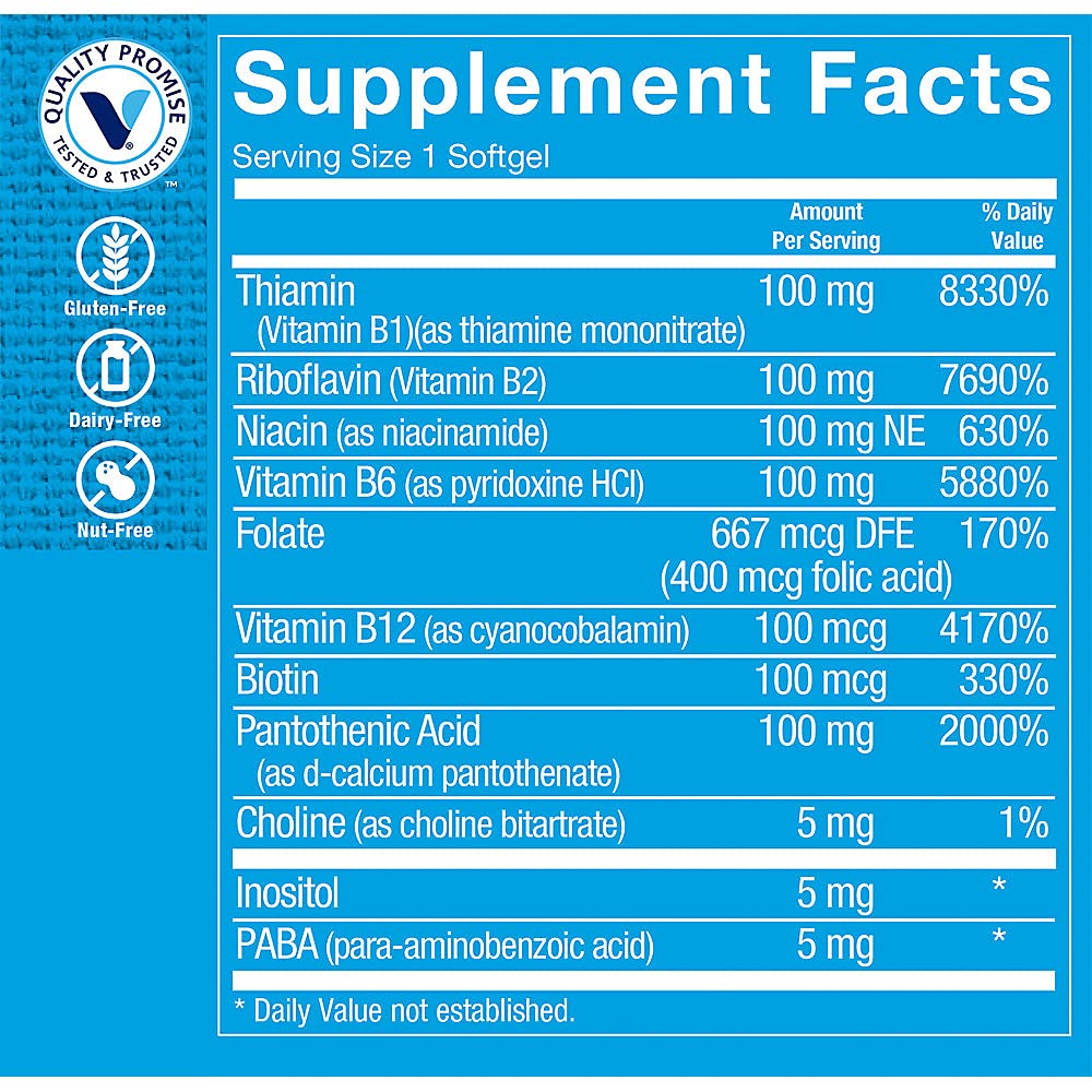 The Vitamin Shoppe Vitamin B-Complex - Energy Metabolism & Nervous System Support, Complete B Vitamins (100 Softgels)
