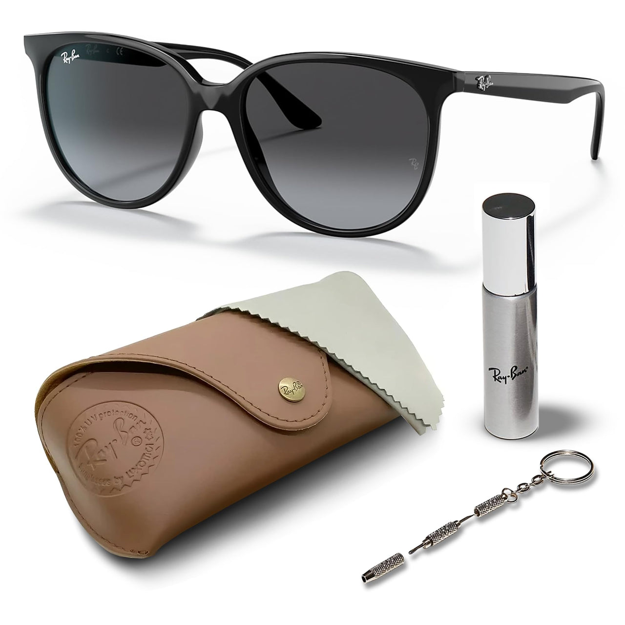 Ray-Ban RB4378 Square Shape Sunglasses With Eyewear Kit Bundle - High Bridge Fit - Ideal Formal and Casual Wear Square Sunglasses