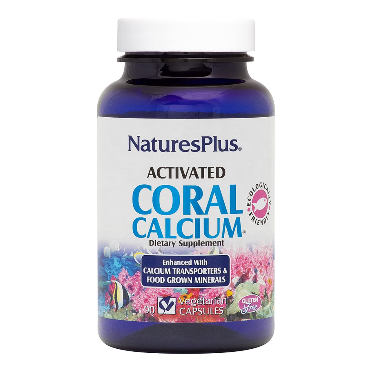 NaturesPlus Activated Coral Calcium - 90 Vegetarian Capsules - Natural Supplement with Magnesium & Vitamins - Bone, Muscle & Energy Support - Gluten Free - 30 Servings