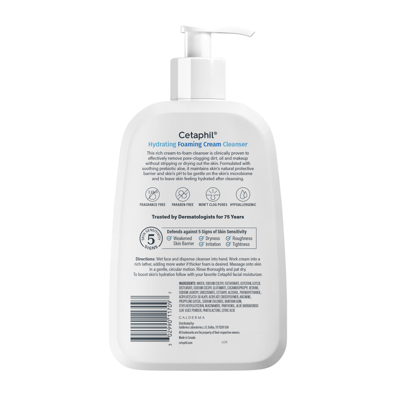 Cetaphil Cream to Foam Face Wash, Hydrating Foaming Cream Cleanser, 16 oz, For Normal to Dry, Sensitive Skin, with Soothing Prebiotic Aloe, Hypoallergenic, Fragrance Free