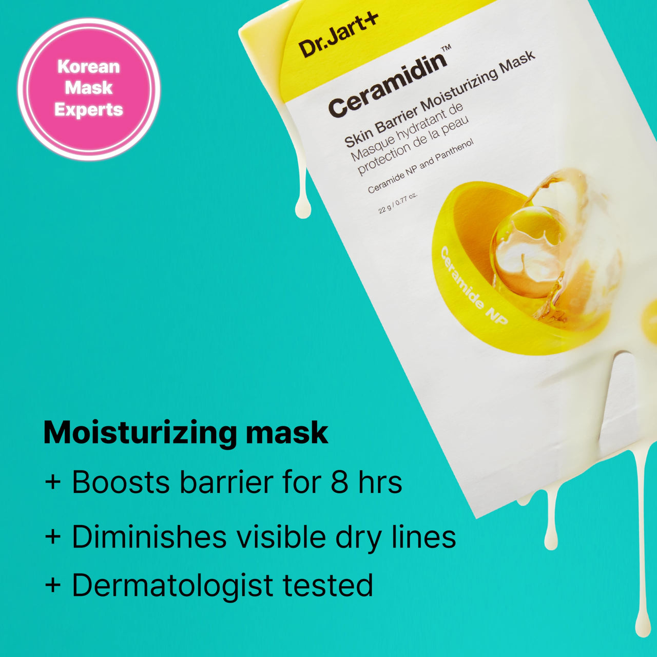 Dr.Jart+ Ceramidin Skin Barrier Moisturizing Korean Face Mask | Sheet Mask | Korean Skin Care | Travel Size, 1 Pack