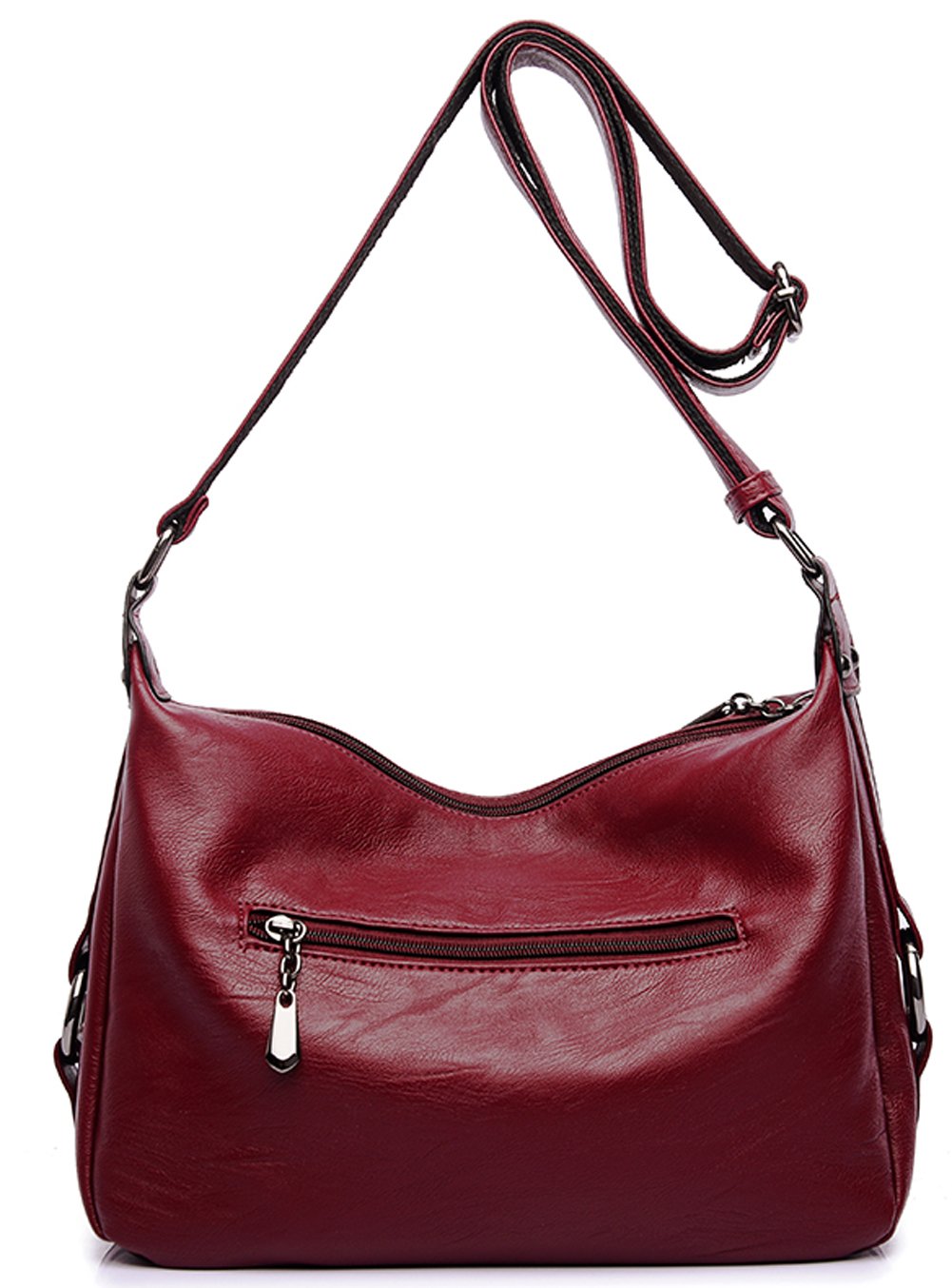 Covelin Women's Retro Sling Shoulder Bag from, Leather Crossbody Tote Handbag Wine Red