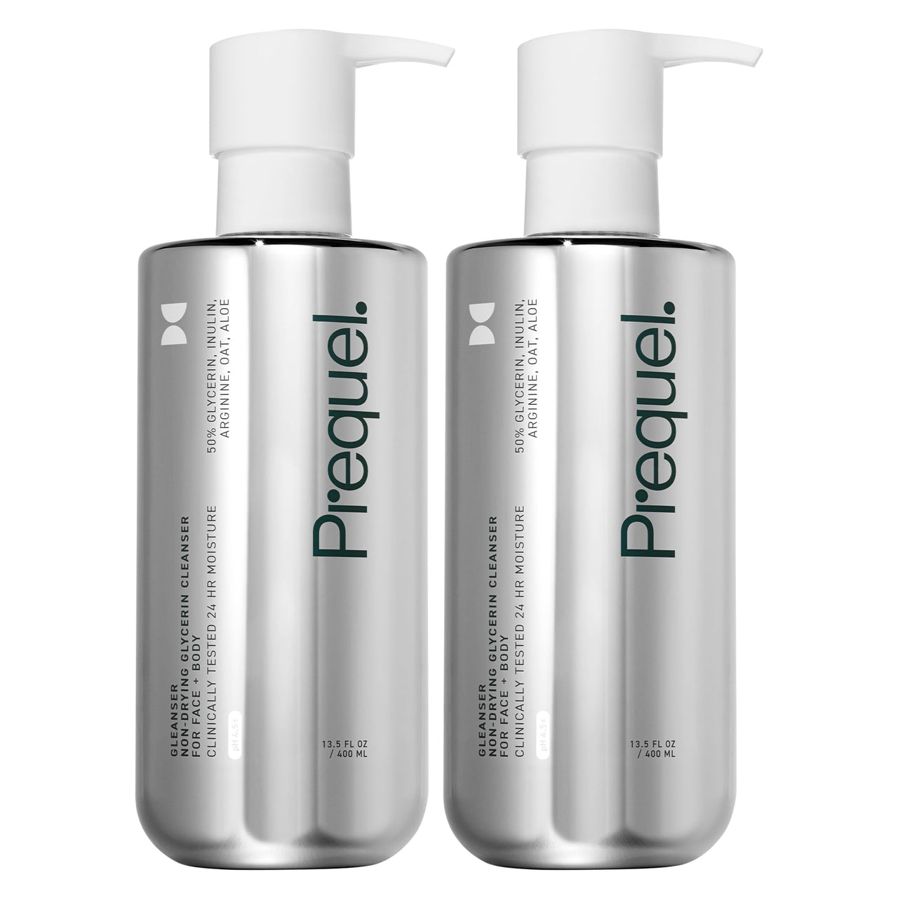 Prequel Skin Gleanser, Moisturizing Glycerin Face Wash, Unscented Sensitive and Dry Skin Face Wash Pump Bottles (Pack of 2)