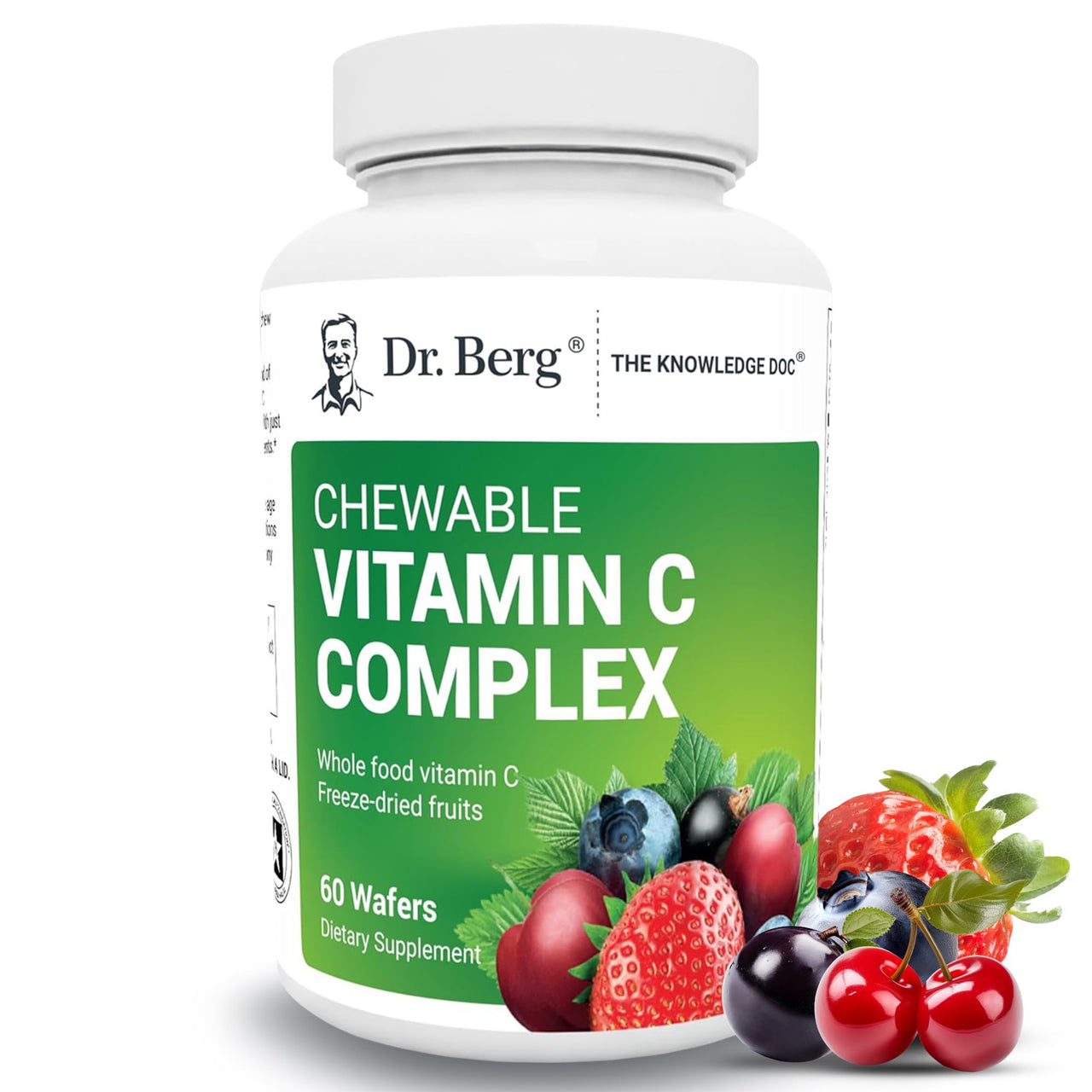 Dr. Berg Chewable Vitamin C Complex - Made with Organic, Non-GMO Berries - 60 Delicious Wafers