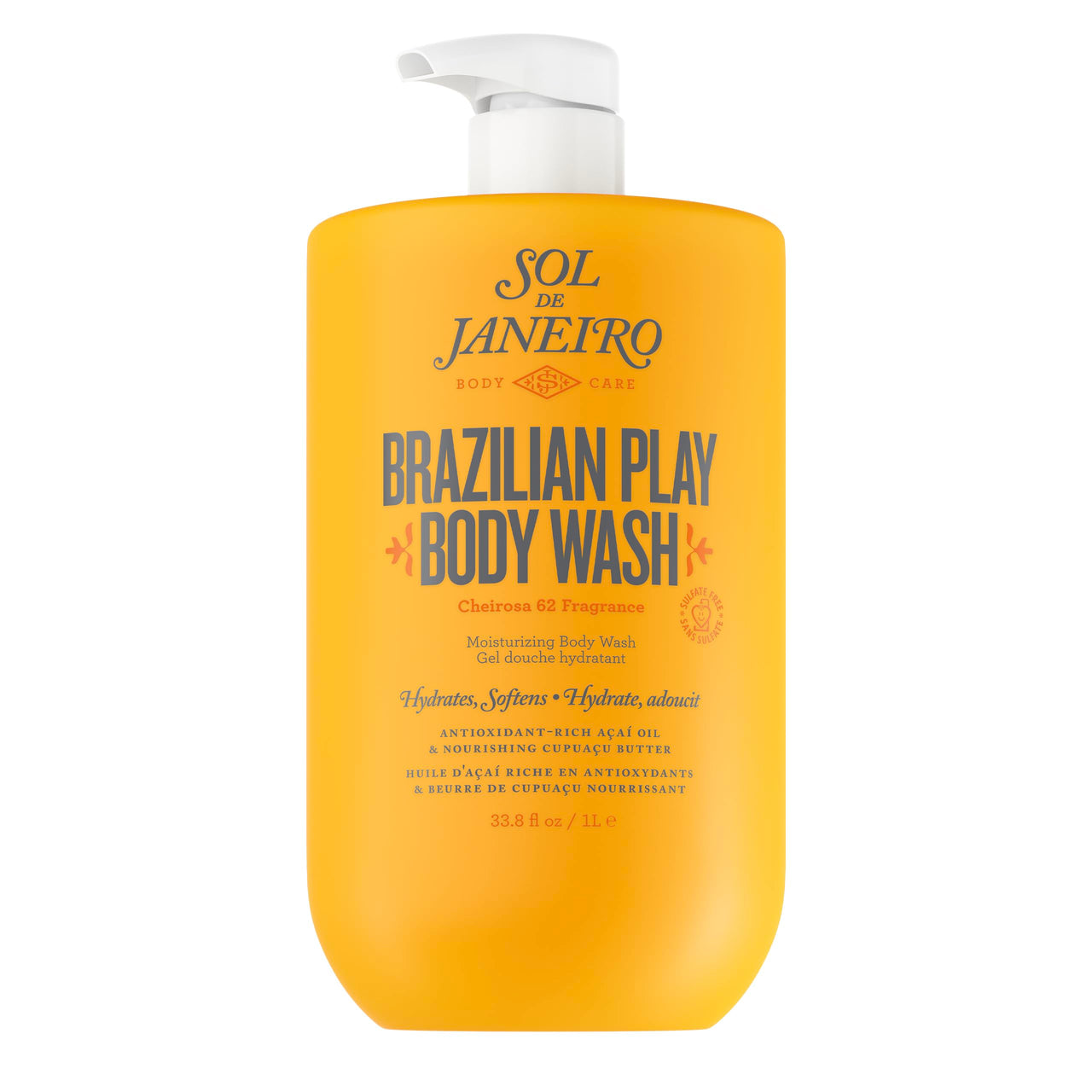 Sol de Janeiro Brazilian Play Moisturizing Shower Cream Gel Body Wash - 1L Jumbo Size with Pump