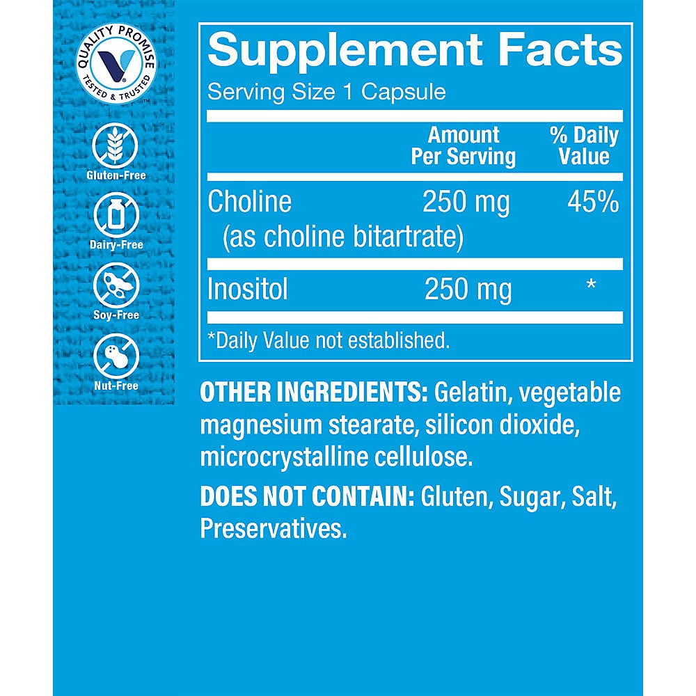 The Vitamin Shoppe Choline Inositol 500MG, Once Daily Supplement (100 Capsules)