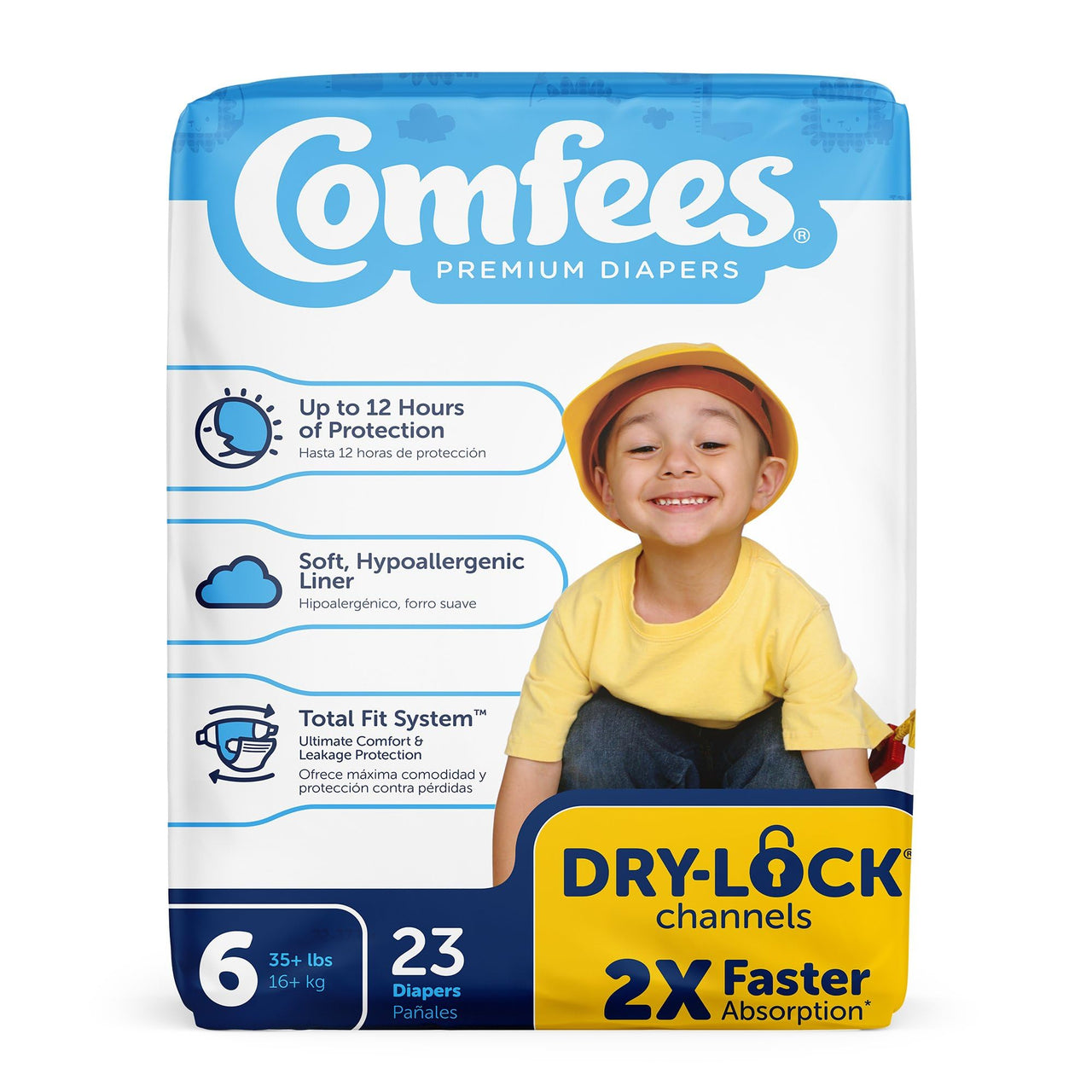 Comfees Premium Baby Diapers with Total Fit System for Boys & Girls, Size 6, 92Count