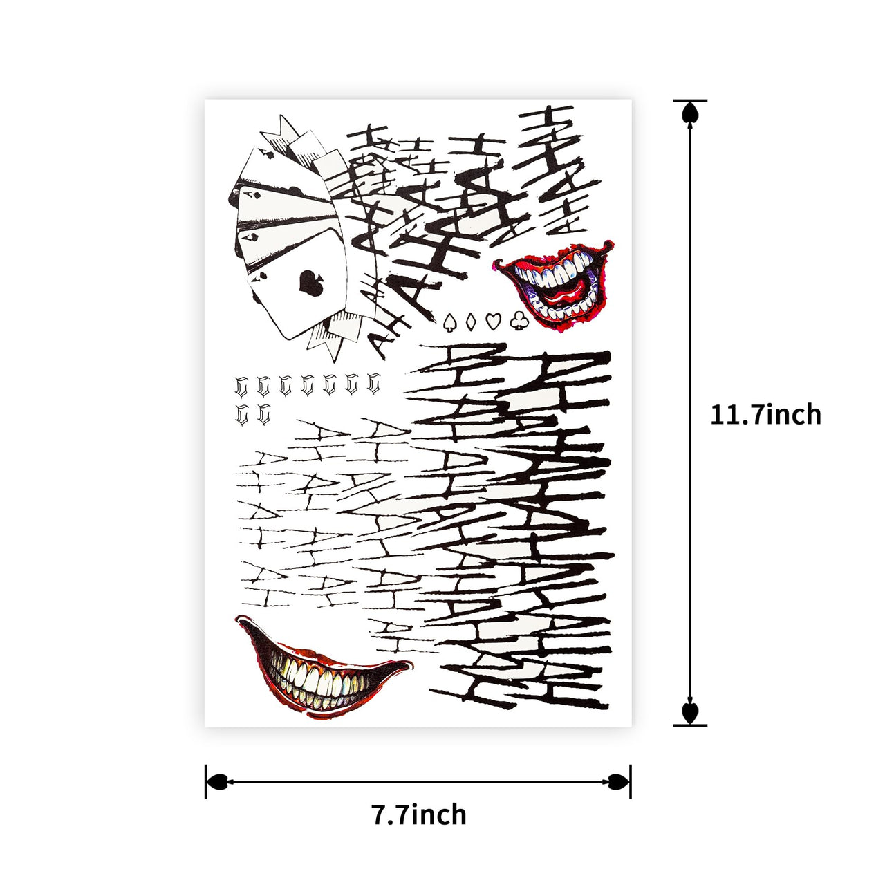 4 Sheets Large-Size Joker Tattoos, NEDEQI Halloween Fake Temp Tattoo for Men Adult - All Versions - Realistic & Last Long Joker Sticker Perfect for Halloween Costumes Cosplay Makeup Party Accessories