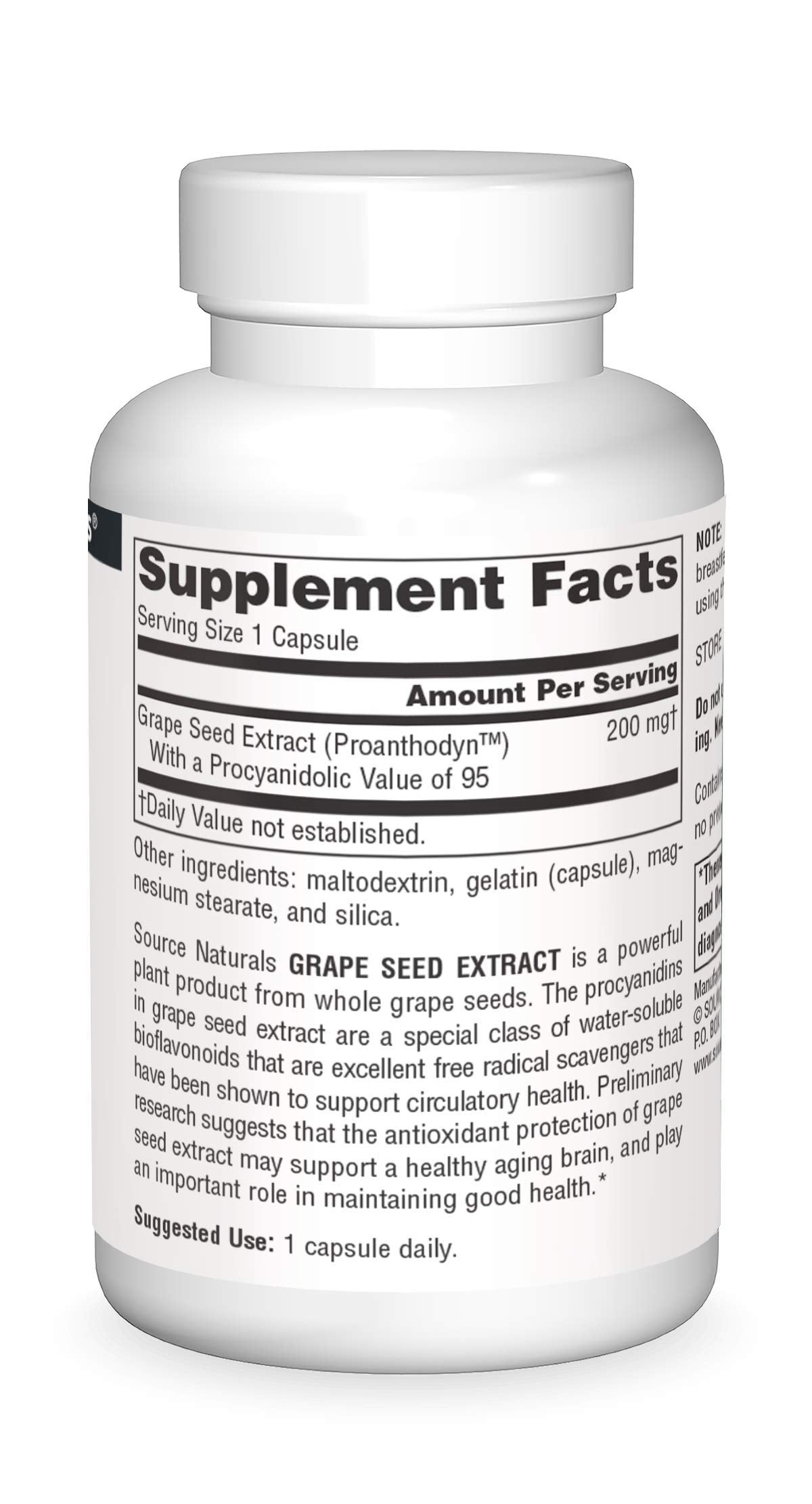 Source Naturals Proanthodyn Grape Seed Extract, Antioxidant Protection, Supports a Healthy Aging Brain*, 200 mg - 60 Capsules