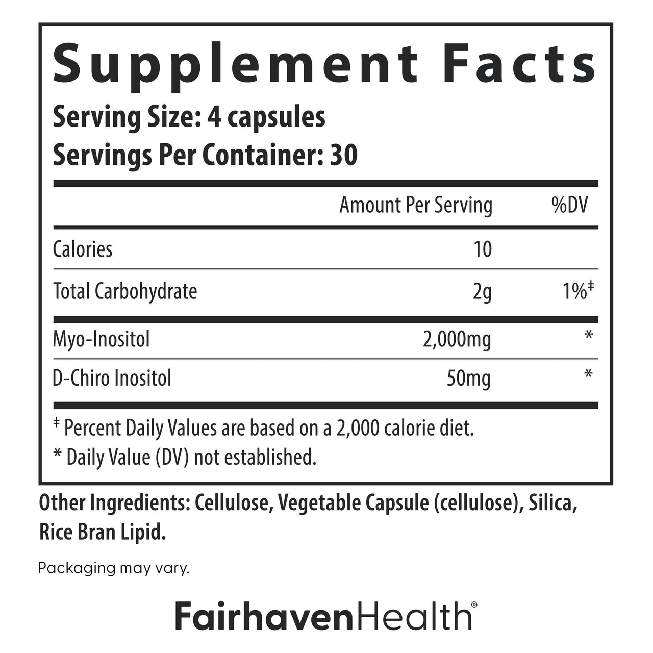 Fairhaven Health Myo-Inositol and D-Chiro Inositol Supplement for Women | 40:1 Ratio | Female Fertility Supplement for Women and Hormone Balance* | Vegan | 120 Myo & D-Chiro Inositol Capsules