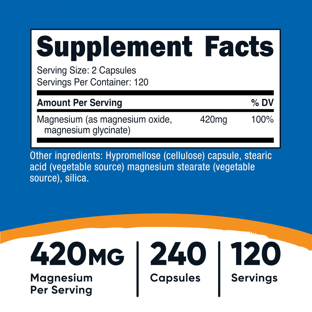 Nutricost Magnesium+ Extra Strength 420mg, 240 Capsules - 120 Servings. Magnesium Oxide and Glycinate - Non-GMO, Gluten Free, Vegan Friendly