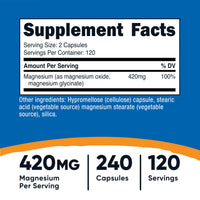 Thumbnail for Nutricost Magnesium+ Extra Strength 420mg, 240 Capsules - 120 Servings. Magnesium Oxide and Glycinate - Non-GMO, Gluten Free, Vegan Friendly