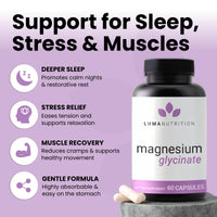 Thumbnail for Luma Nutrition Magnesium Glycinate 1000mg - Support Stress, Sleep, Nerve & Muscle Health - 500mg Pure Magnesium Supplement Capsules - Chelated for High Absorption - 60 Veggie Capsules