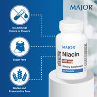 Thumbnail for Major Niacin 500mg - Dietary Supplement - 100 Tablets
