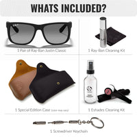 Thumbnail for Ray-Ban RB4165 JUSTIN Polarized Square Shape Sunglasses With Eyewear Kit Bundle - Low Bridge Fit - Ideal Formal and Casual Wear Square Sunglasses