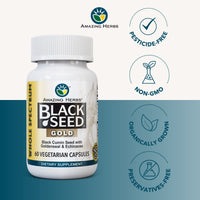 Thumbnail for Amazing Herbs Whole Spectrum Black Seed Gold - Black Cumin Seed with Goldenseal & Echinacea, Gluten-Free & Non-GMO, Immune Support, Promotes Health & Wellness - 60 Count