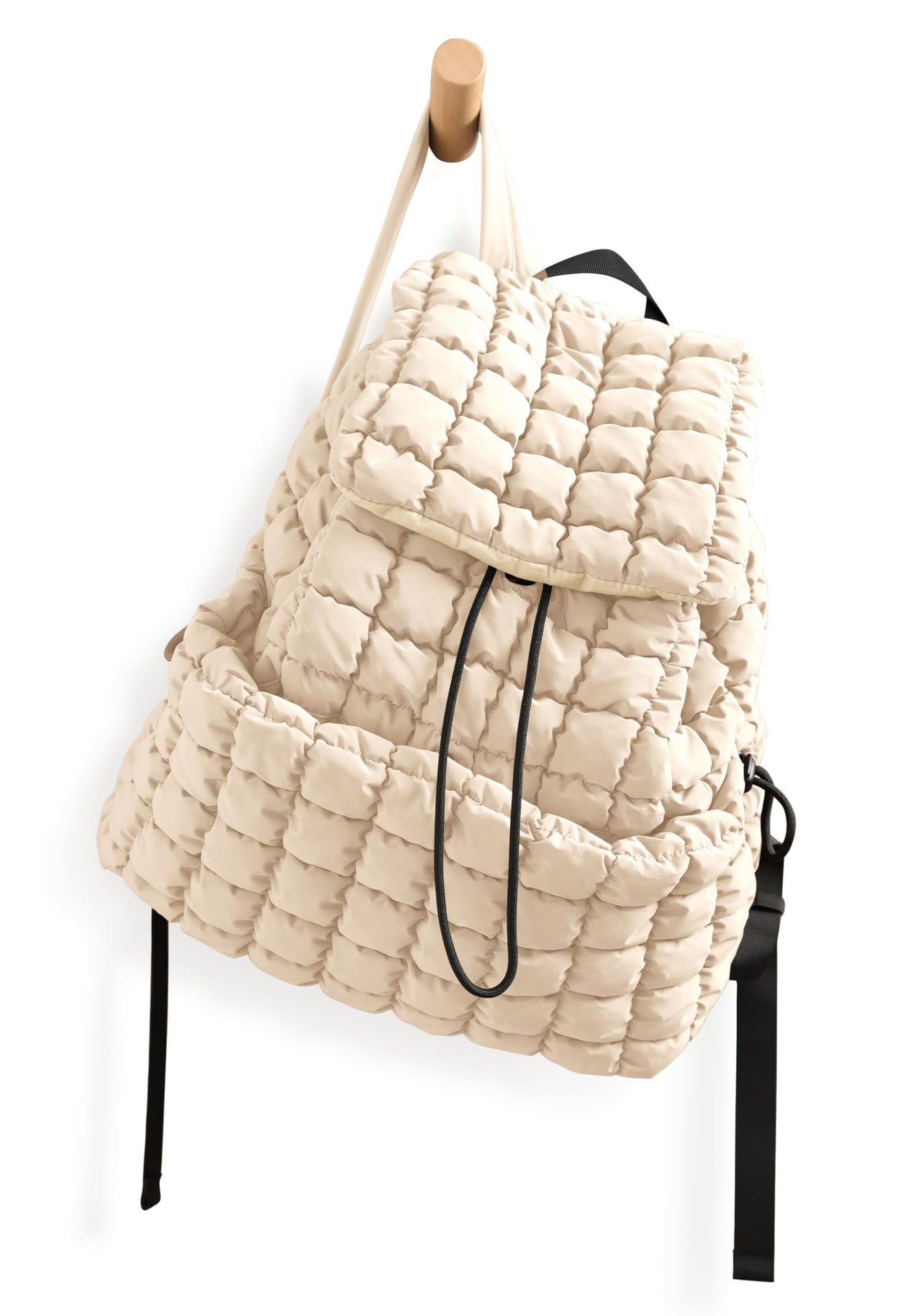 ODODOS Quilted Backpack 2.0 for Women Lightweight Puffer Hiker Pack Drawstring Padding Travel Gym Bag, Ivory
