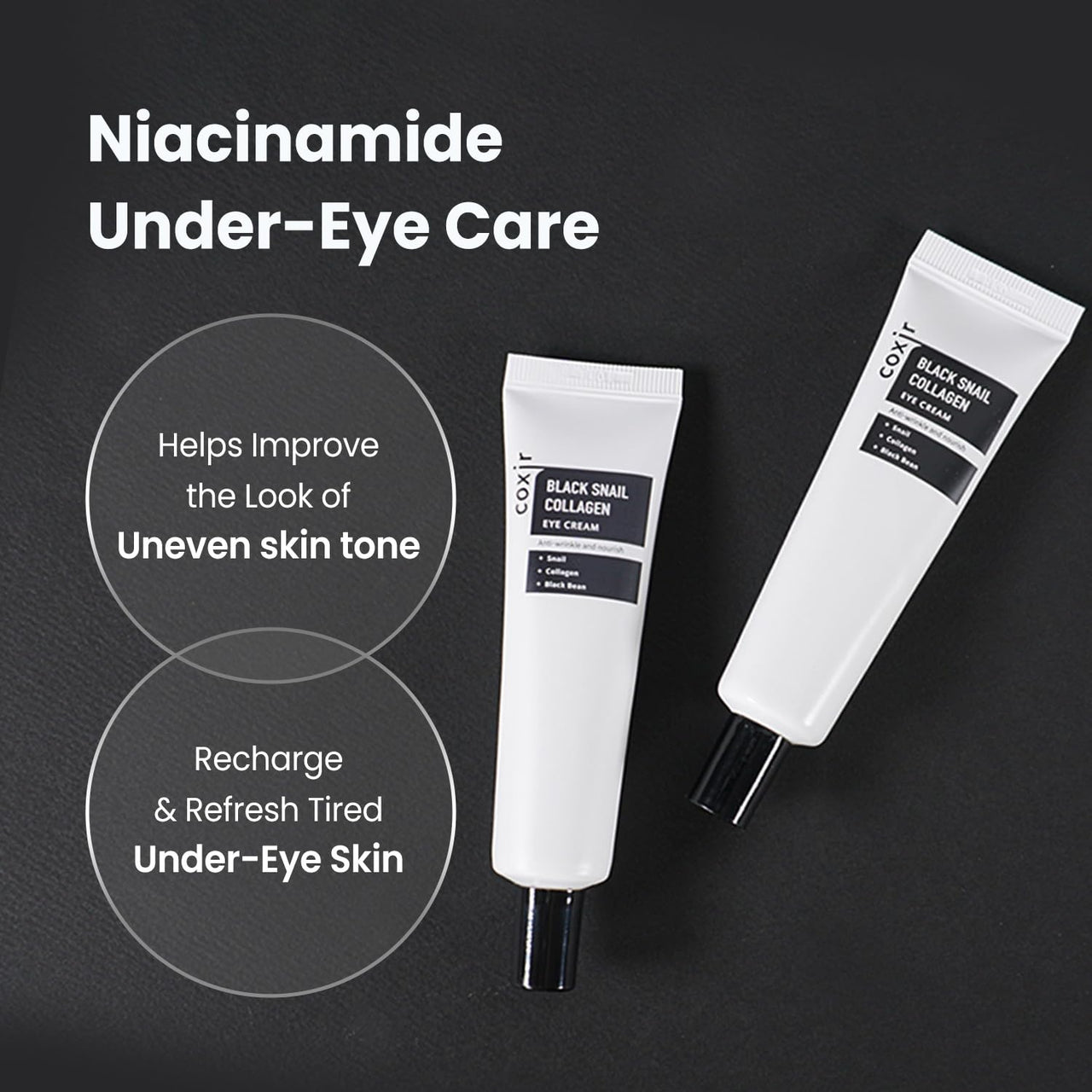 coxir Black Snail Collagen Eye Cream – Firming & Hydrating Snail Mucin, Collagen & Niacinamide for Puffiness, lifting & Dullness under eyes area | Korean Eye Treatment (30ml)