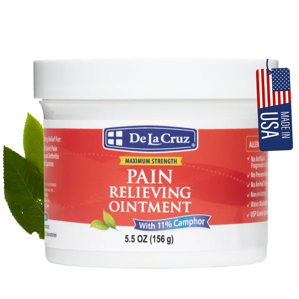 De La Cruz Maximum Strength Muscle & Joint Camphor Ointment 11% - Back Pain Relief Products, Arthritis Pain Reliever, Pain Relief Cream for Aches, Sprains & Bruises - 5.5 oz Jumbo Jar