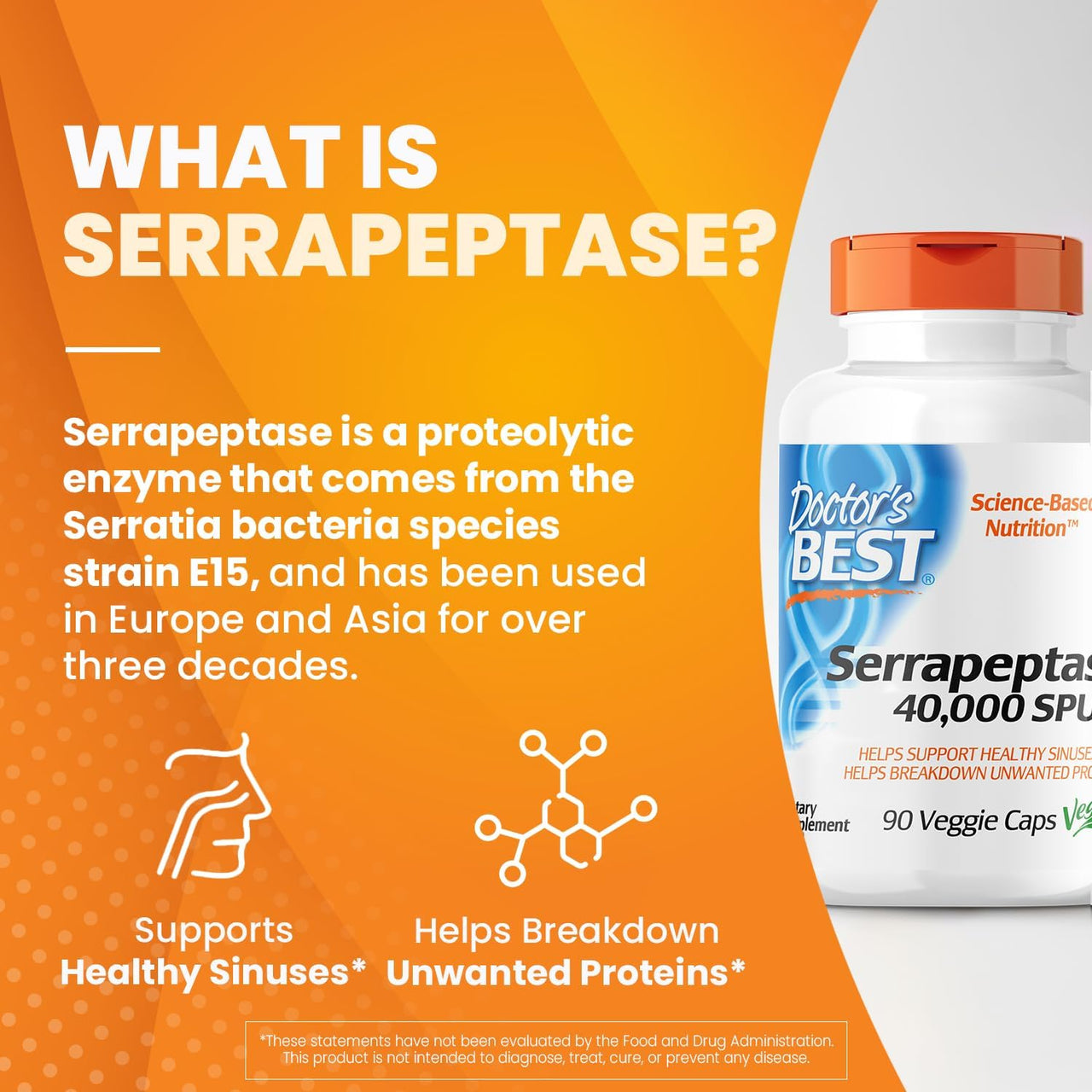 Doctor's Best, Serrapeptase, 40,000 SPU, 90 Veggie Caps