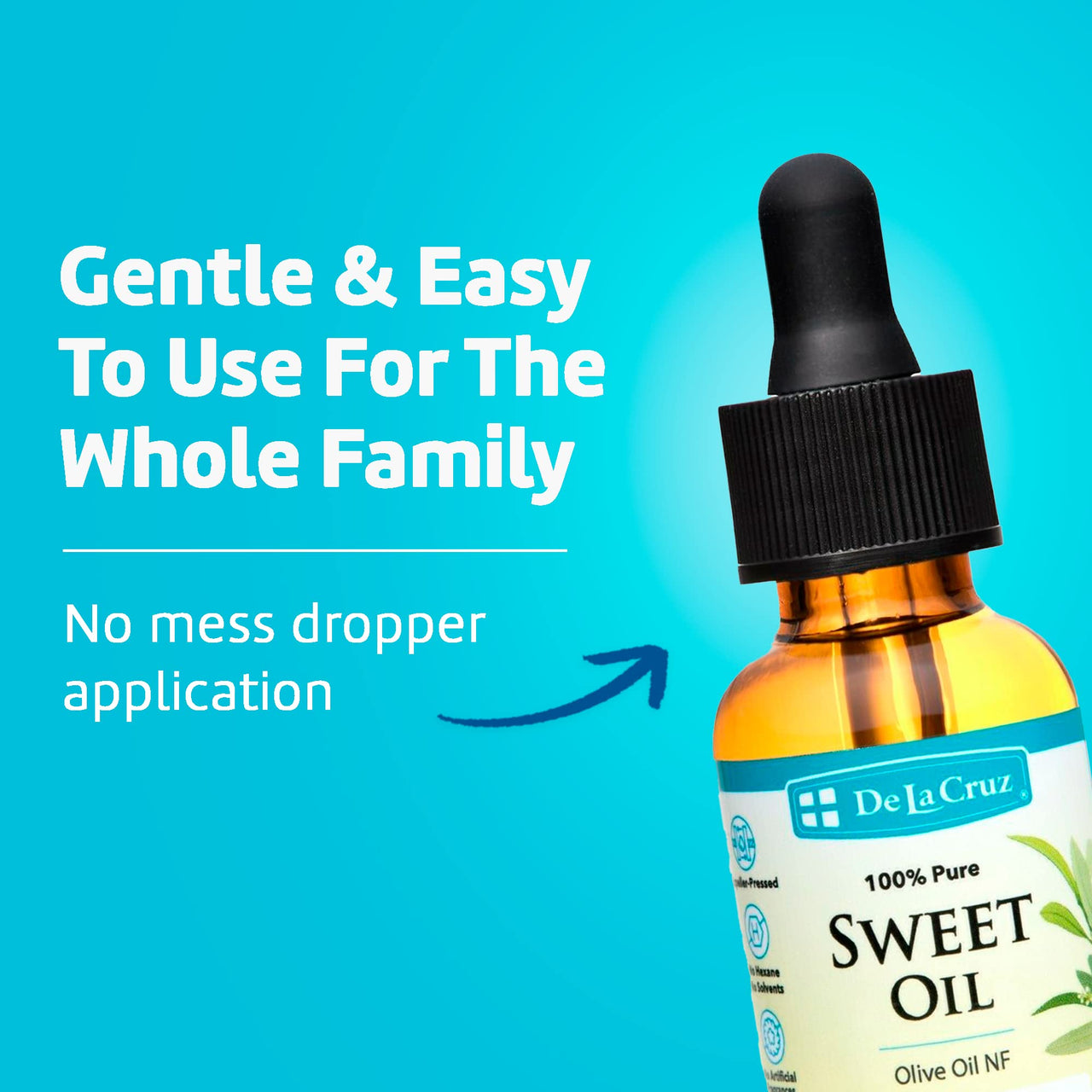 De La Cruz 100% Pure Sweet Oil for Ears - All Natural Ear Wax Removal - 1 Fl Oz Dropper and 4 Fl Oz Refill Bundle