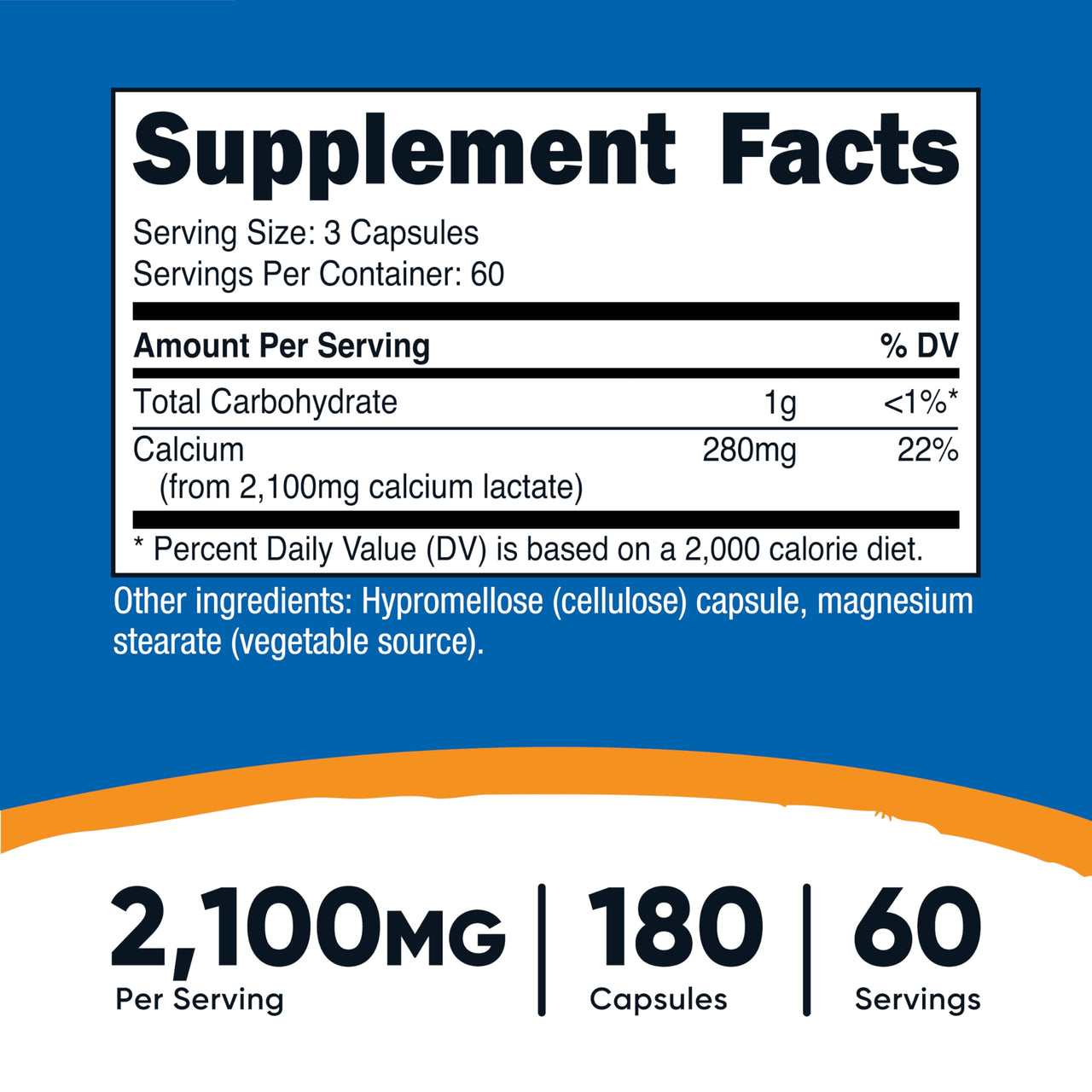 Nutricost Calcium Lactate 2,100mg; 180 Capsules - Vegan, Non-GMO and Gluten Free, 60 Servings