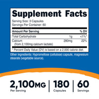 Thumbnail for Nutricost Calcium Lactate 2,100mg; 180 Capsules - Vegan, Non-GMO and Gluten Free, 60 Servings
