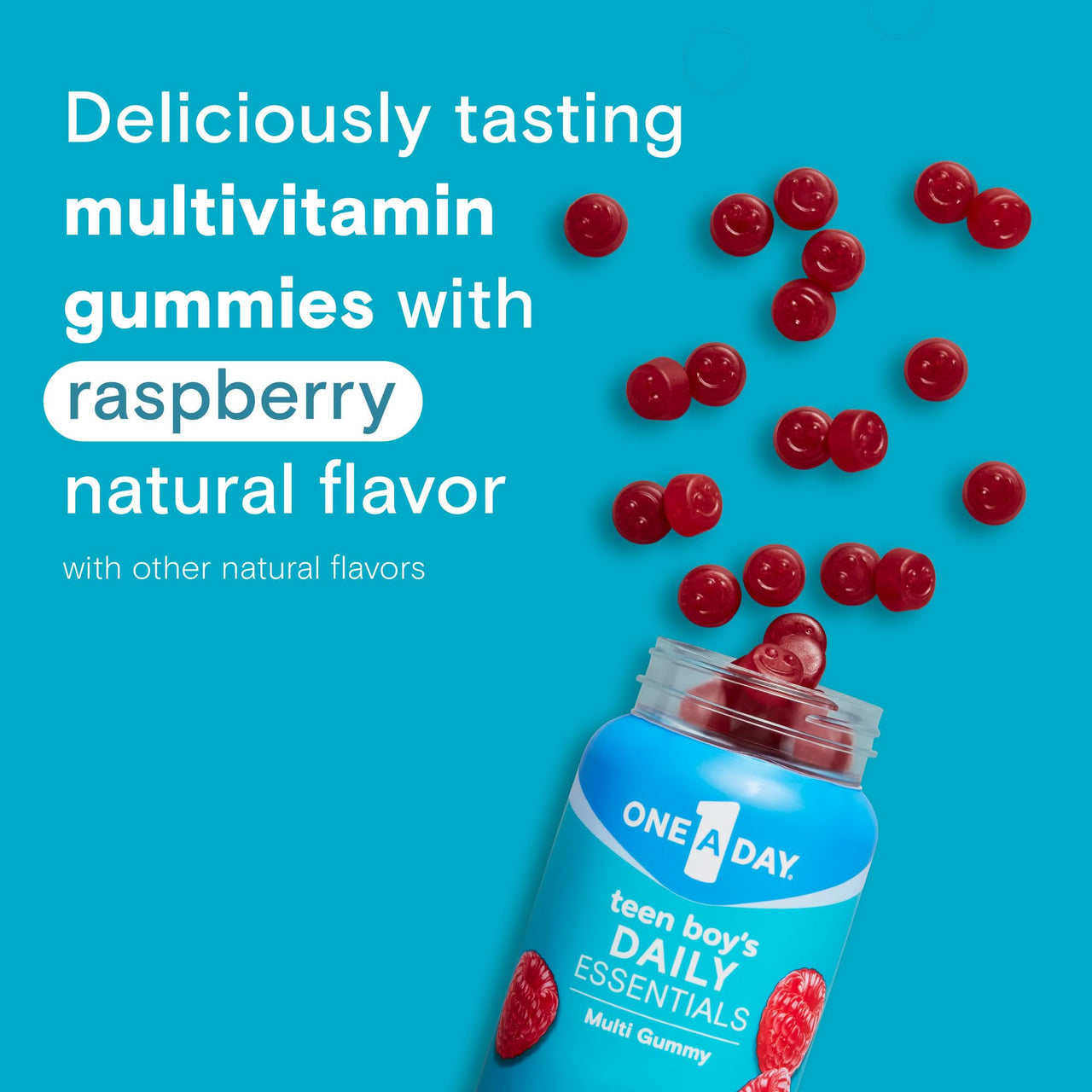 One A Day Teen Boy’s Daily Essentials Multivitamin Gummies, Teen Boy Vitamins with Vitamin C, Vitamin D, Bone Health, Immune Health, Raspberry Natural Flavor, 120 Gummies