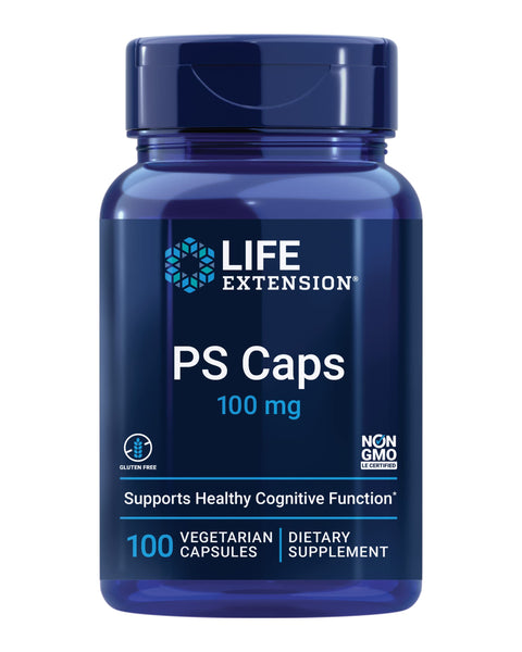 Life Extension PS Caps, phosphatidylserine, for Cognitive Performance, Gluten-Free, Non-GMO, Vegetarian, 100 Capsules