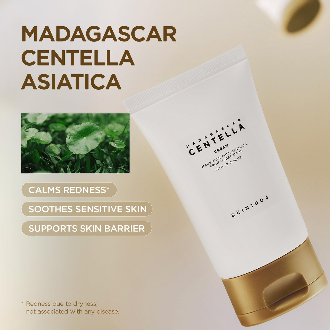 SKIN1004 Madagascar Centella Cream, 2.54 fl.oz, 75ml, Korean Face Moisturiser with Centella Asiatica, Face Cream with Panthenol & Shea Butter, Face Moisturizer for soothing, Daily Korean Skincare