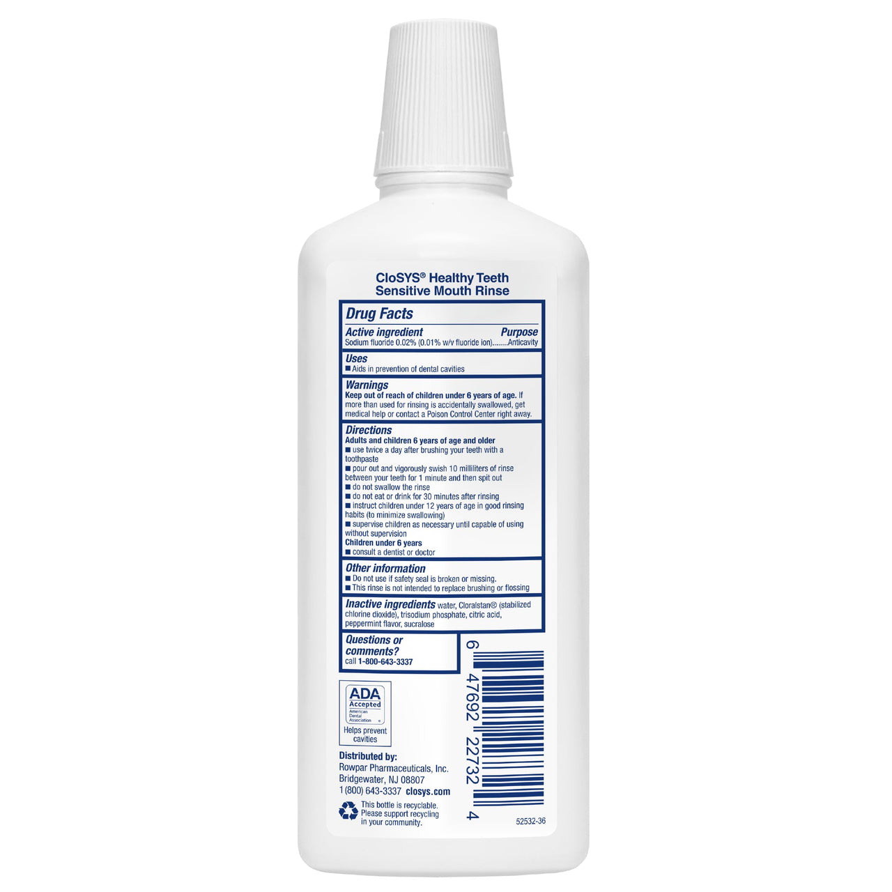 CloSYS Silver Healthy Teeth Anti-Cavity Oral Rinse, 32 Fl Oz, Fluoride Mouthwash For Adults, Non-Burning, Non-Irritating