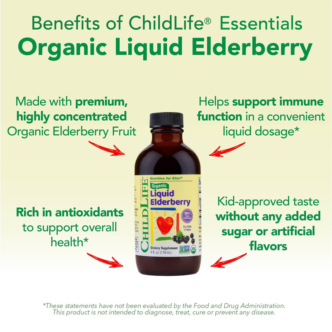 CHILDLIFE Essentials Organic Elderberry Syrup for Kids - Liquid Elderberry for Toddlers, Elderberry Extract Drops, Tincture for Babies, Toddlers, Children - 4 Fl Oz
