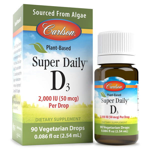 Image 1 of Carlson - Plant-Based Super Daily D3 2000 IU (50 mcg) per Drop, Vegetarian Vitamin D Drops, Liquid Vitamin D3, Sourced from Algae, Unflavored, 90 Drops (2.54 mL)