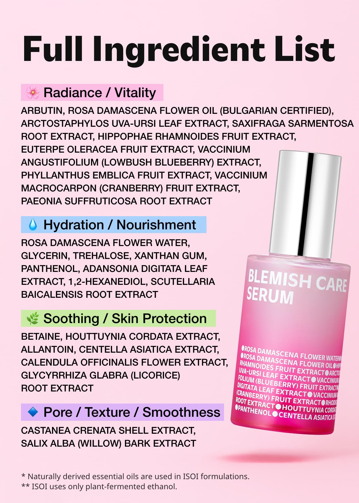 ISOI Blemish Care Up Serum for Face, Vegan Hydrating Serum for Smooth & Glass Skin Effect, Skin Barrier & Moisture Balance for Women, Arbutin & Rose Otto Oil, Korean Skin Care (0.85 fl. oz, 25ml)