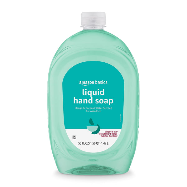 Image 1 of Amazon Basics Liquid Hand Soap Refill, Mango and Coconut Water Scent, Triclosan-Free, Dermatologist Tested, pH Balanced, Paraben-Free, 50 Fl Oz (Pack of 1) (Previously Solimo)